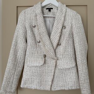 AQUA Beige and Silver Tweed Blazer Suit Jacket and Shorts Set XS